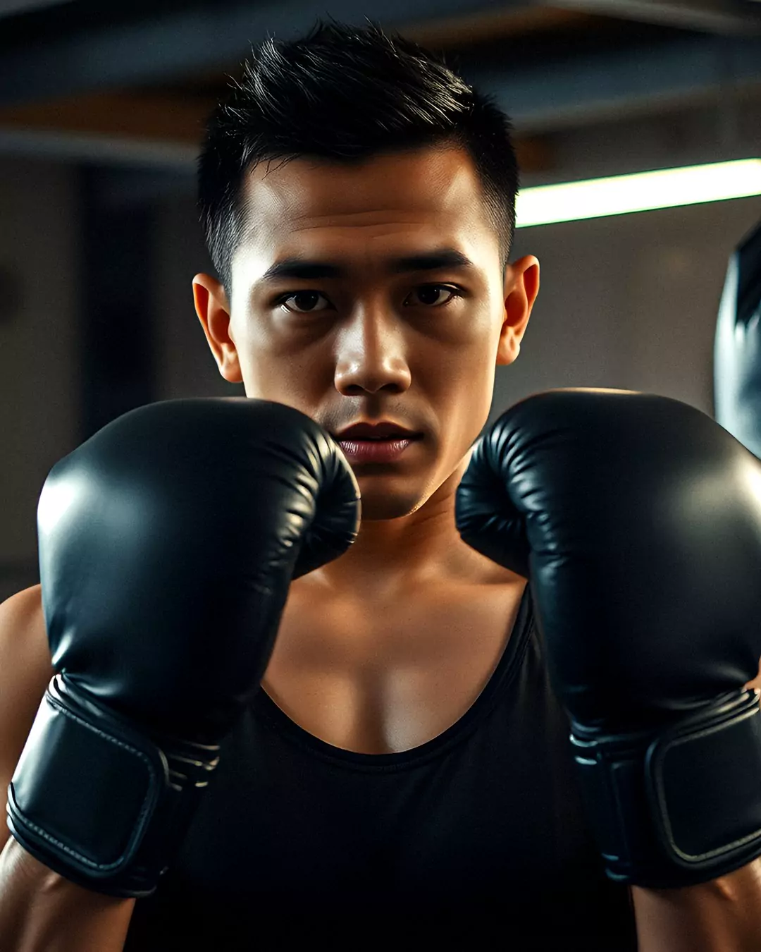 A member throwing a punch at a heavy bag